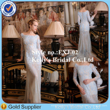 Superbe !!! Scoop décolleté bleu gracieux transparen ta-line beading bling robes de mariée